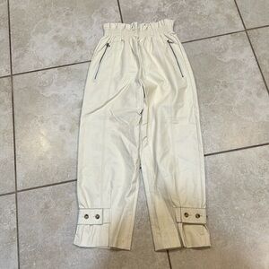 Repeller Cream Faux Leather Pull On Wide Leg Crop Pants S